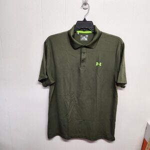 Under Armour Polo Shirt Mens Large Green HeatGear Loose Golf Embroidered Logo